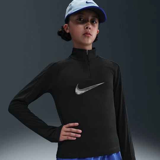 Zdjęcie produktu Koszulka z zamkiem 1/4 dla dużych dzieci (dziewcząt) Dri-FIT Nike Pro - Czerń