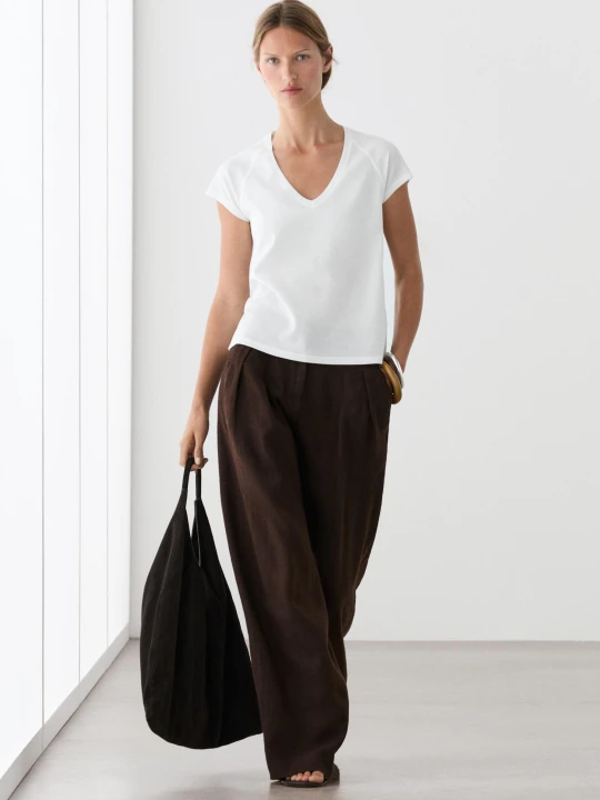Zdjęcie produktu Koszulka Ze 100% Bawełny Merceryzowanej - Biały - Massimo Dutti - Female