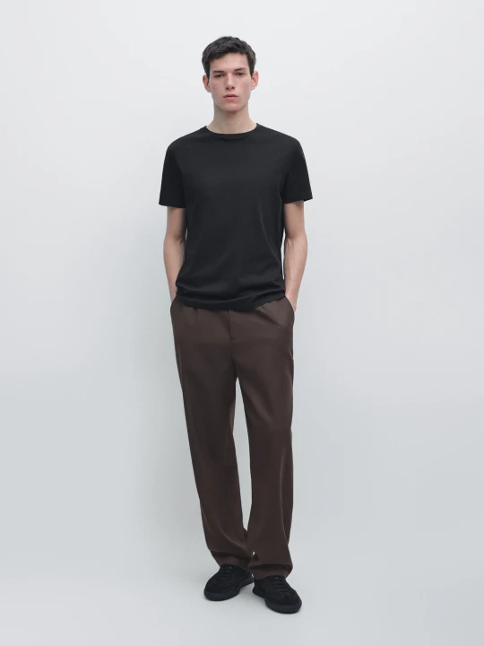Zdjęcie produktu Koszulka Ze 100% Bawełny Merceryzowanej - Czarny - Massimo Dutti - Male
