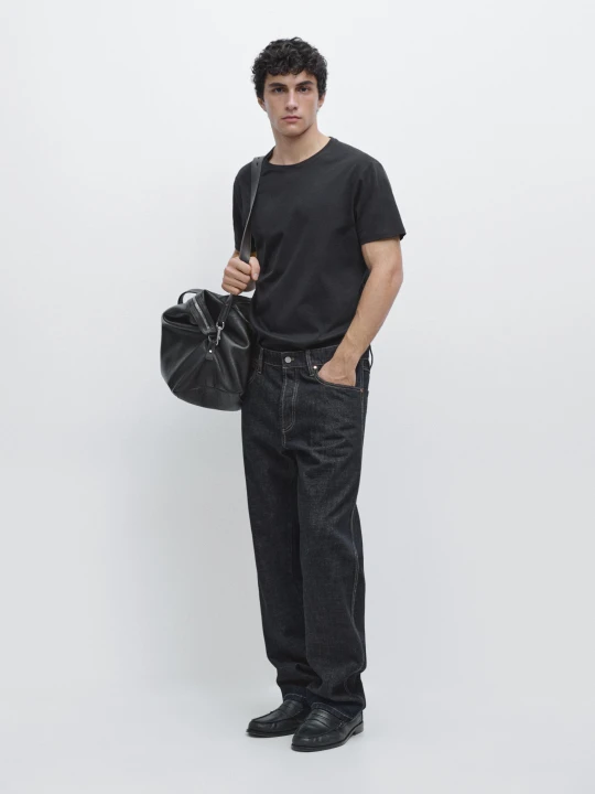 Zdjęcie produktu Koszulka Ze 100% Bawełny Merceryzowanej - Granatowy - Massimo Dutti - Male