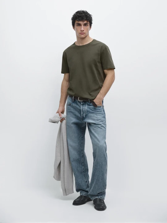 Zdjęcie produktu Koszulka Ze 100% Bawełny Merceryzowanej - Khaki - - Massimo Dutti - Mężczyzna