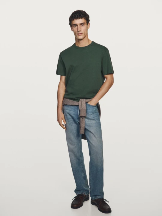 Zdjęcie produktu Koszulka Ze 100% Bawełny Z Krótkim Rękawem - Butelkowy - - Massimo Dutti - Mężczyzna