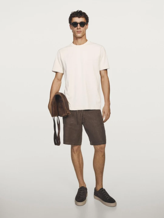 Zdjęcie produktu Koszulka Ze 100% Bawełny Z Krótkim Rękawem - Piaskowy - - Massimo Dutti - Mężczyzna