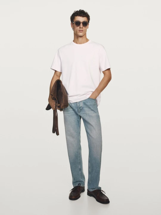 Zdjęcie produktu Koszulka Ze 100% Bawełny Z Krótkim Rękawem - Róż Pop - - Massimo Dutti - Mężczyzna