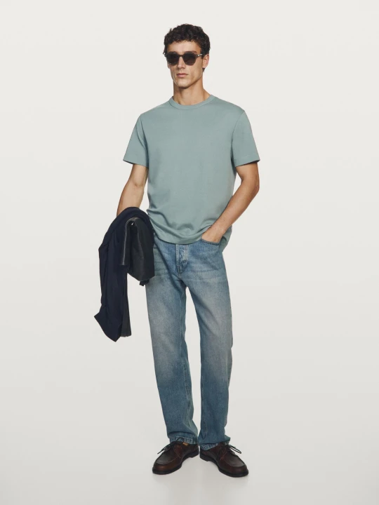 Zdjęcie produktu Koszulka Ze 100% Bawełny Z Krótkim Rękawem - Szary/Niebieski - - Massimo Dutti - Mężczyzna