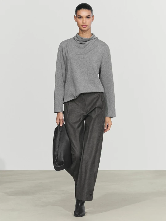 Zdjęcie produktu Koszulka Ze 100% Bawełny Z Lejącym Dekoltem - Szary Pop - Massimo Dutti - Female