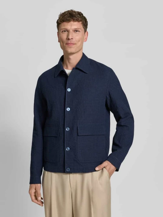 Zdjęcie produktu Koszulokurtka o kroju regular fit z mieszanki lnu i bawełny Bugatti Granatowy