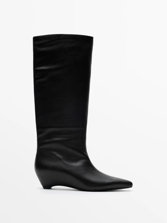 Zdjęcie produktu Kozaki Na Koturnie Ze Skóry - Czarny - Massimo Dutti - Female
