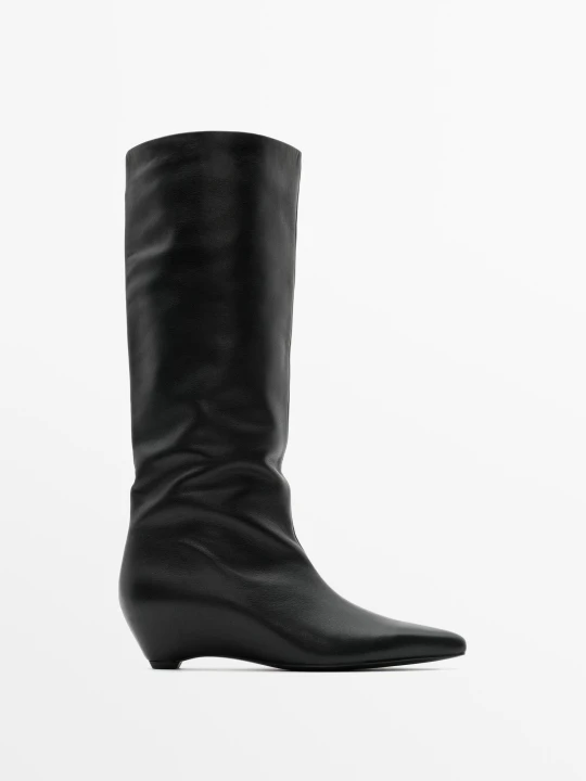 Zdjęcie produktu Kozaki Na Koturnie Ze Skóry - Czarny - Massimo Dutti - Female