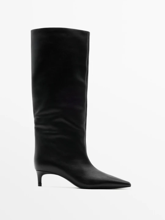 Zdjęcie produktu Kozaki Na Obcasie — Skóra Soft - Czarny - Massimo Dutti - Female