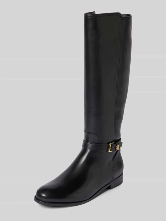 Zdjęcie produktu Kozaki skórzane z aplikacją z logo model ‘BROOKE’ Lauren Ralph Lauren Czarny