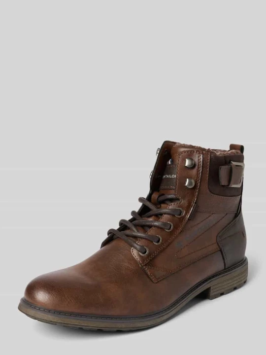 Zdjęcie produktu Kozaki sznurowane z imitacji skóry model ‘MATHEO’ Tom Tailor Koniakowy