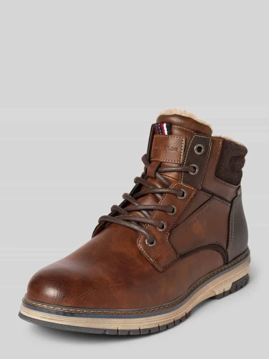 Zdjęcie produktu Kozaki sznurowane z imitacji skóry model ‘OLWIN’ Tom Tailor Koniakowy