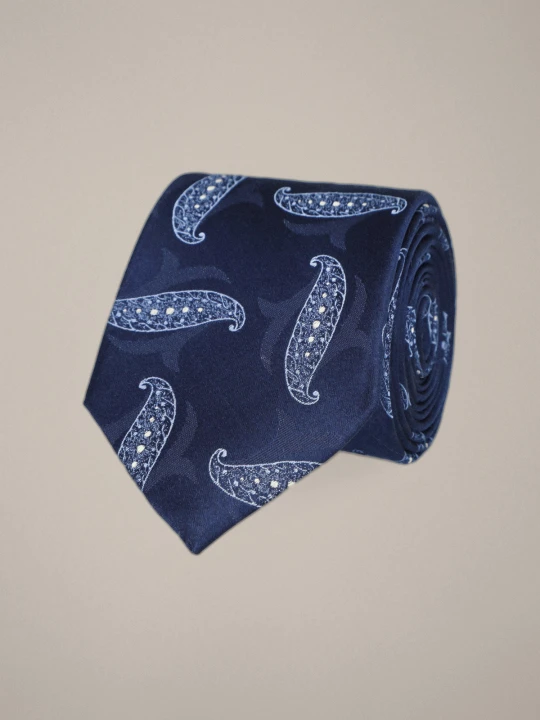 Zdjęcie produktu Krawat Granatowy Jedwabny Wzór Paisley Lancerto