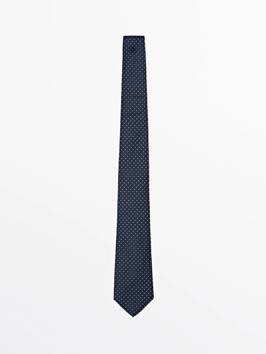 Zdjęcie produktu Krawat W Kropki Ze 100% Jedwabiu - Granatowy - Massimo Dutti - Male