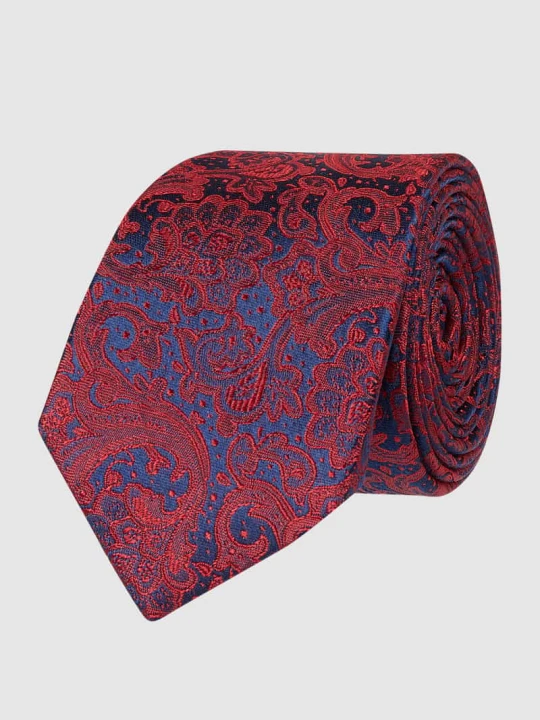 Zdjęcie produktu Krawat jedwabny ze wzorem paisley Monti Czerwony