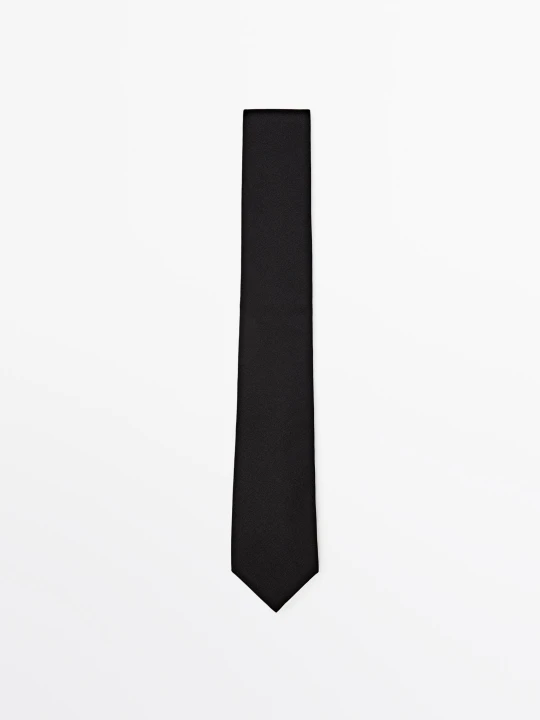 Zdjęcie produktu Krawat Z Diagonalu Z Mieszanki Bawełny I Jedwabiu - Czarny - - Massimo Dutti - Male