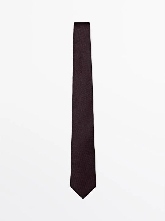 Zdjęcie produktu Krawat Z Fakturą Ze 100% Jedwabiu - Bordowy - Massimo Dutti - Male