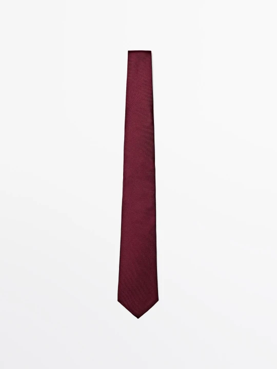 Zdjęcie produktu Krawat Z Fakturą Ze 100% Jedwabiu - Czerwone Wino - - Massimo Dutti - Male