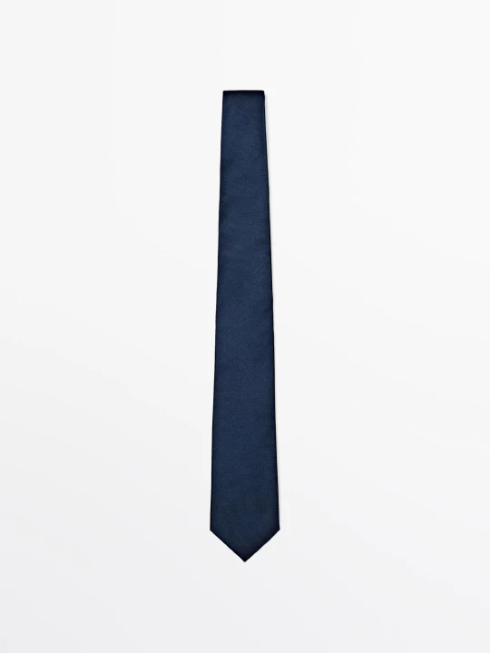 Zdjęcie produktu Krawat Z Fakturą Ze 100% Jedwabiu - Granatowy - Massimo Dutti - Male