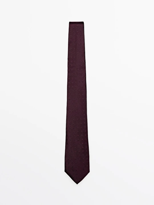 Zdjęcie produktu Krawat Z Haftowanymi Detalami, 100% Jedwab - Bordowy - Massimo Dutti - Male