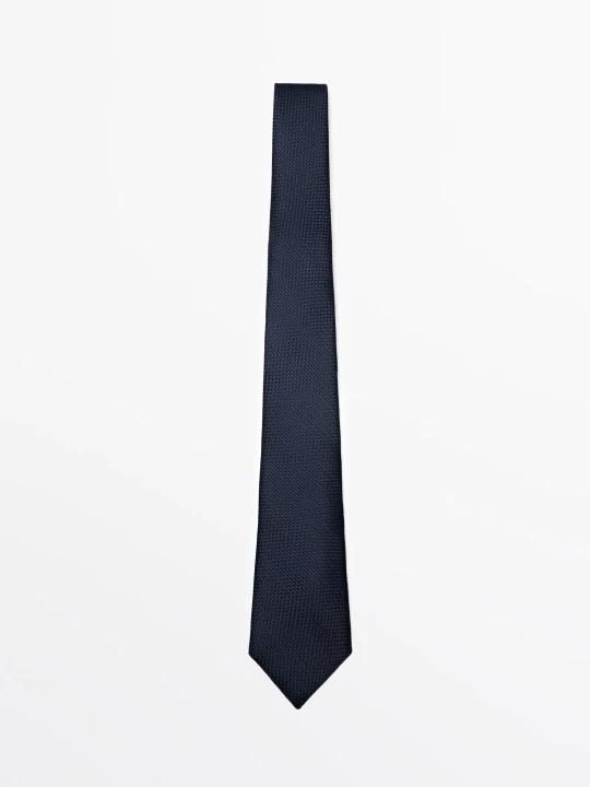 Zdjęcie produktu Krawat Z Jedwabiu W Mikropaski - Granatowy - Massimo Dutti - Male