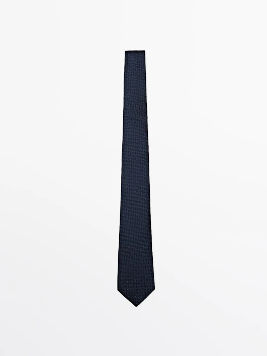 Zdjęcie produktu Krawat Ze 100% Jedwabiu - Granatowy - Massimo Dutti - Male