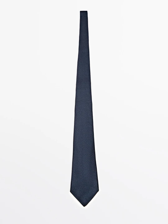 Zdjęcie produktu Krawat Ze 100% Jedwabiu Morwowego - Granatowy - Massimo Dutti - Male