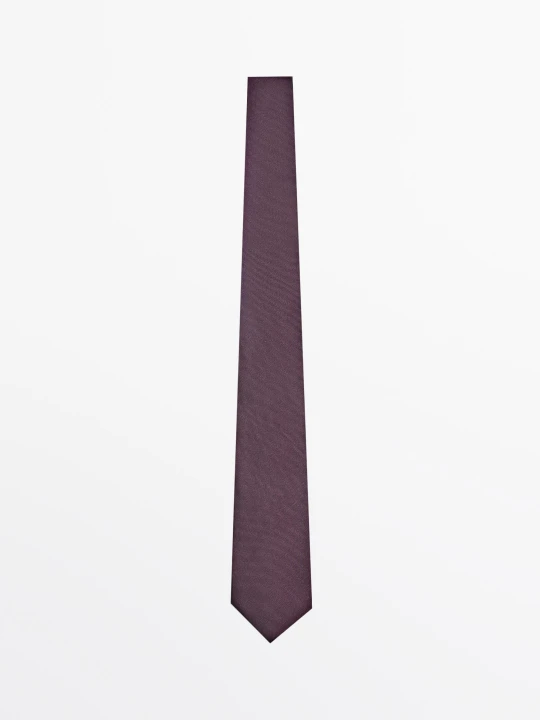 Zdjęcie produktu Krawat Ze 100% Jedwabiu O Fakturze - Bordowy - Massimo Dutti - Male