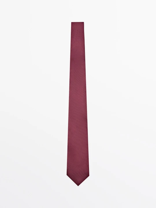 Zdjęcie produktu Krawat Ze 100% Jedwabiu O Strukturalnym Splocie - Czerwone Wino - Massimo Dutti - Male