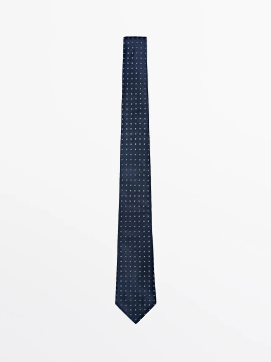 Zdjęcie produktu Krawat Ze 100% Jedwabiu W Geometryczny Wzór - Granatowy - Massimo Dutti - Male