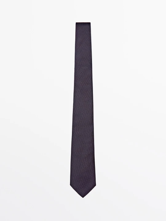 Zdjęcie produktu Krawat Ze 100% Jedwabiu W Mikrogroszki - Bordowy - Massimo Dutti - Male