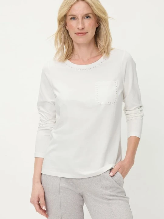 Zdjęcie produktu Kremowa bawełniana bluzka damska Hannah z aplikacjami – Soft Vibes Olsen