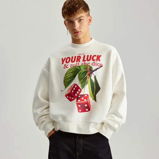 Zdjęcie produktu Kremowa bluza crewneck z nadrukiem kostek do gry House kremowy