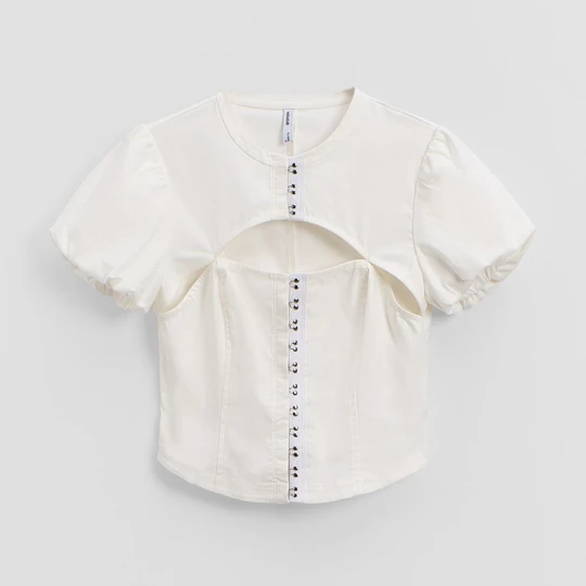 Zdjęcie produktu Kremowa bluzka zapinana na haftki z dekoltem w stylu qipao House kremowy