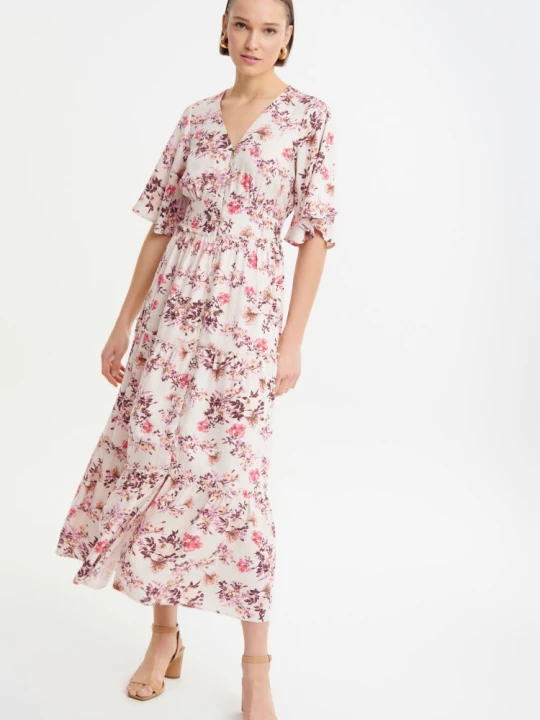 Zdjęcie produktu Kremowa sukienka w kwiaty w stylu casual Greenpoint kremowy