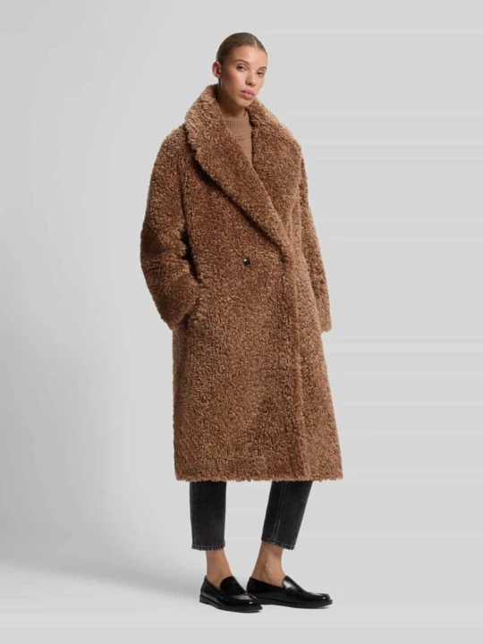 Zdjęcie produktu kroj oversized fit płaszcz z futerka / płaszcz ze sztucznego futra z kołnierzem z połami model 'Malite-1' Hugo Średniobrązowy
