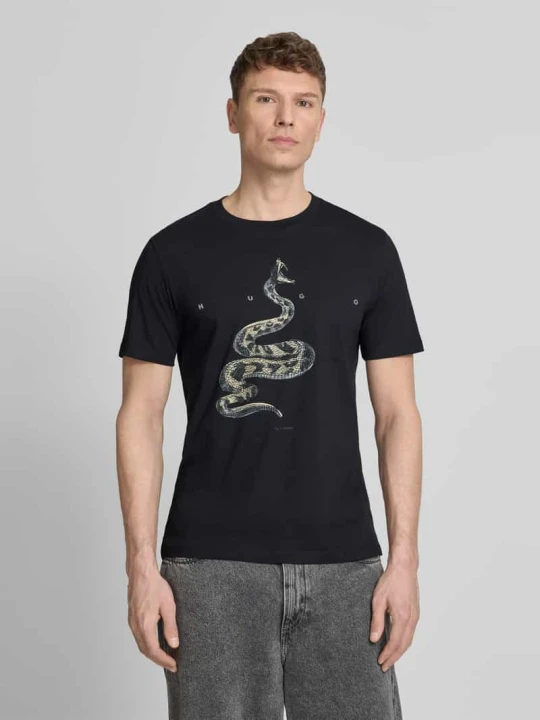 Zdjęcie produktu T-shirt o kroju regular fit z czystej bawełny model 'DISCORB' Hugo Czarny