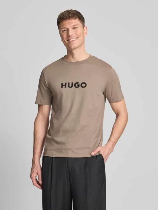 Zdjęcie produktu krój regular fit t-shirt z czystej bawełny model 'DUMEO' Hugo Jasnobrązowy