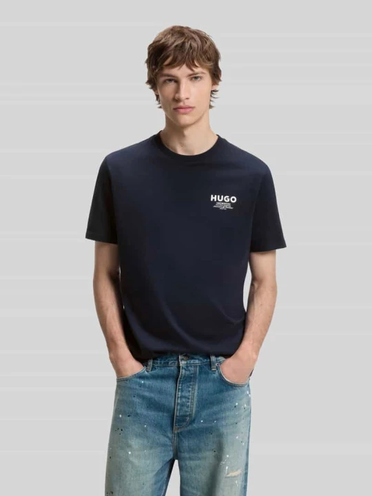 Zdjęcie produktu krój regular fit t-shirt z czystej bawełny model 'NESPTEE' Hugo Ciemnoniebieski