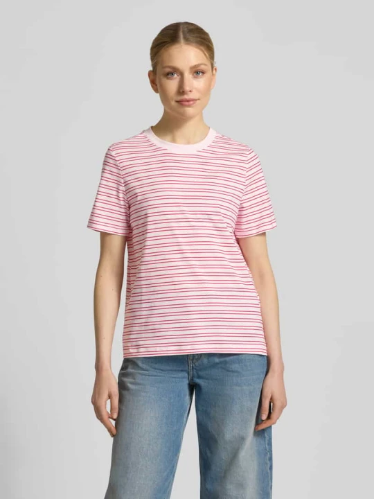 Zdjęcie produktu krój regular fit t-shirt z czystej bawełny model 'PAULINA' Vero Moda Jasnoróżowy
