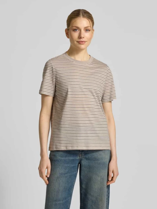 Zdjęcie produktu krój regular fit t-shirt z czystej bawełny model 'PAULINA' Vero Moda Piaskowy