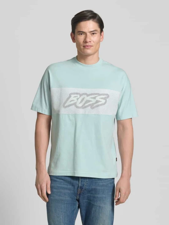 Zdjęcie produktu krój regular fit t-shirt z czystej bawełny model 'TE_BAYMESH' Boss Turkusowy