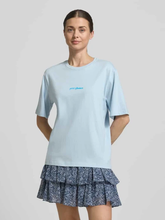 Zdjęcie produktu krój regular fit t-shirt z czystej bawełny model 'VIGGA' Selected Jasnoniebieski