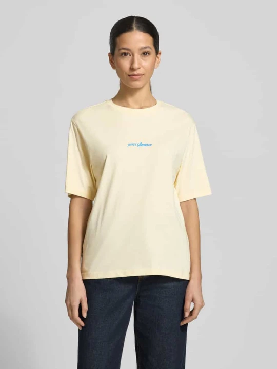 Zdjęcie produktu krój regular fit t-shirt z czystej bawełny model 'VIGGA' Selected Jasnożółty