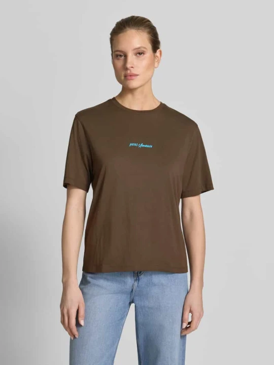 Zdjęcie produktu krój regular fit t-shirt z czystej bawełny model 'VIGGA' Selected Ciemnobrązowy