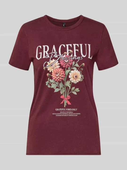 Zdjęcie produktu krój regular fit t-shirt z czystej bawełny 'ONLLUCY' Only Bordowy melanż