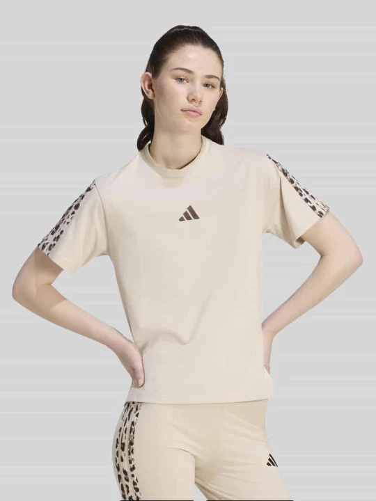 Zdjęcie produktu krój regular fit t-shirt z czystej bawełny z nadruk z logo Adidas Piaskowy