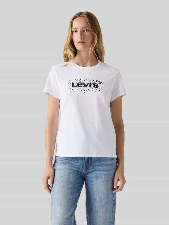 Zdjęcie produktu krój regular fit t-shirt z czystej bawełny z nadruk z logo Levi's Biały