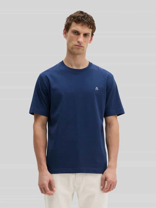 Zdjęcie produktu krój regular fit t-shirt z czystej bawełny z nadruk z logo Marc O'Polo Ciemnoniebieski